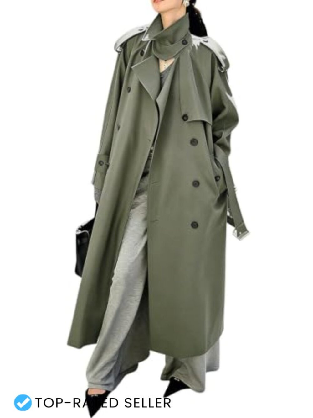 Women's Long Trench Coat Double Breasted Belted Waterproof Windproof